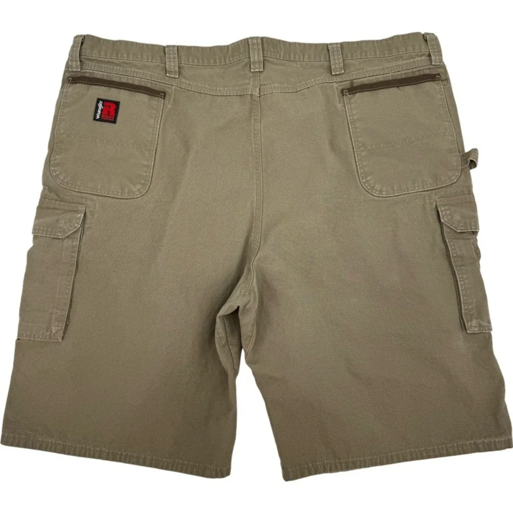 WRANGLER 50 Riggs Workwear Cargo Shorts Brown Ripstop Utility Carpenter Rugged